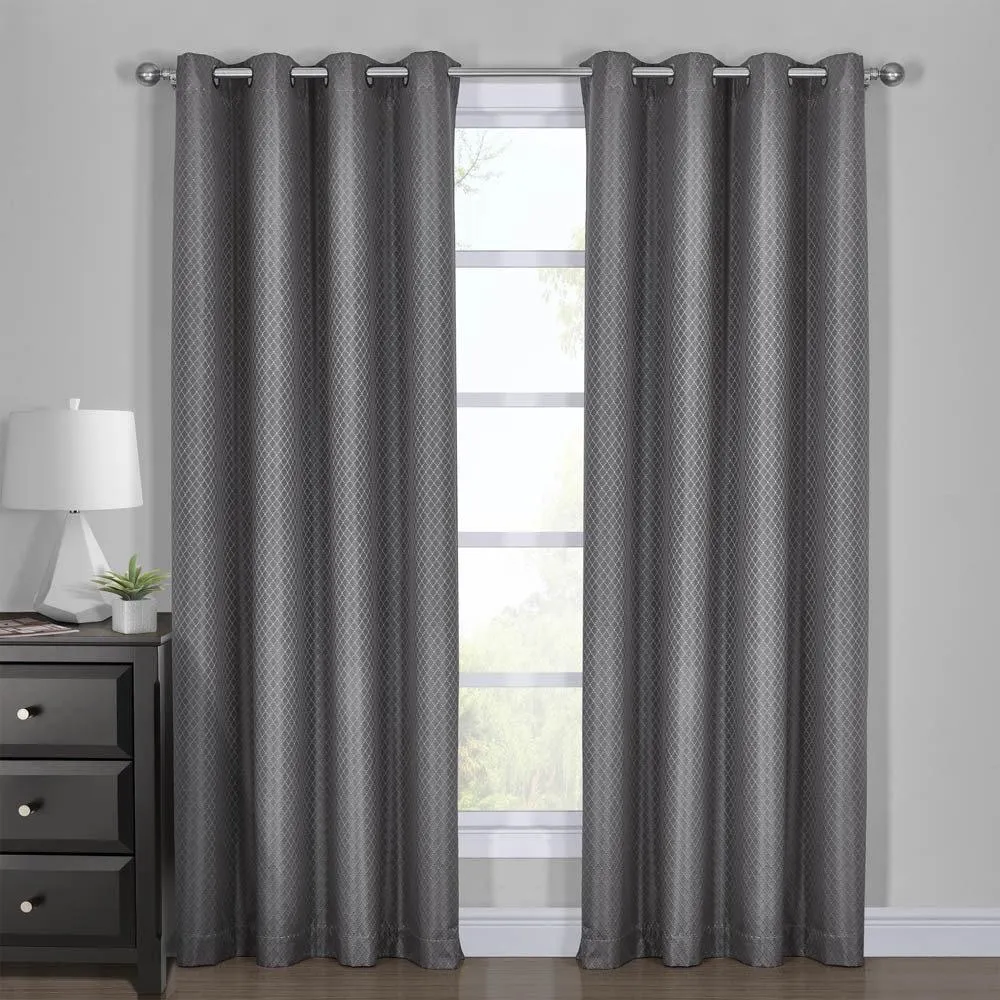 100% Blackout Curtain - Diamond Jacquard Woven Drape Theme (Set of 2)