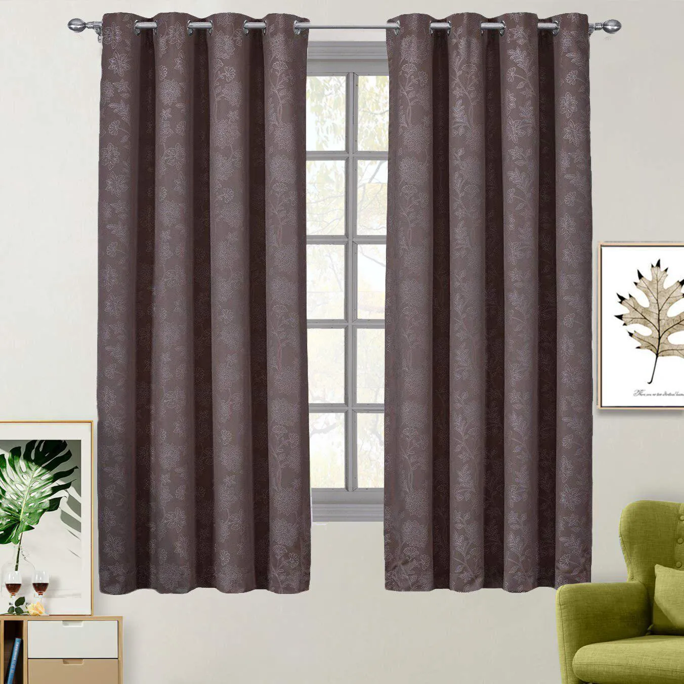 100% Blackout Curtain Panels Fannie - Woven Jacquard Triple Pass Thermal Insulated (Set of 2 Panels)