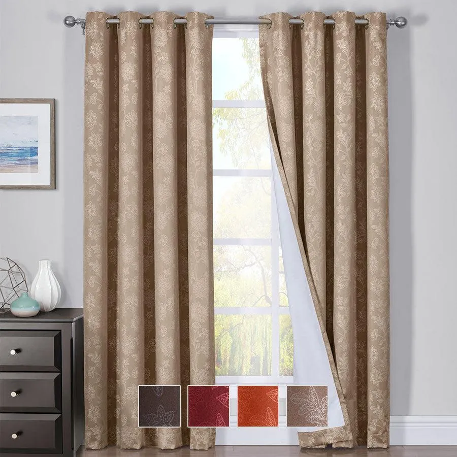 100% Blackout Curtain Panels Fannie - Woven Jacquard Triple Pass Thermal Insulated (Set of 2 Panels)