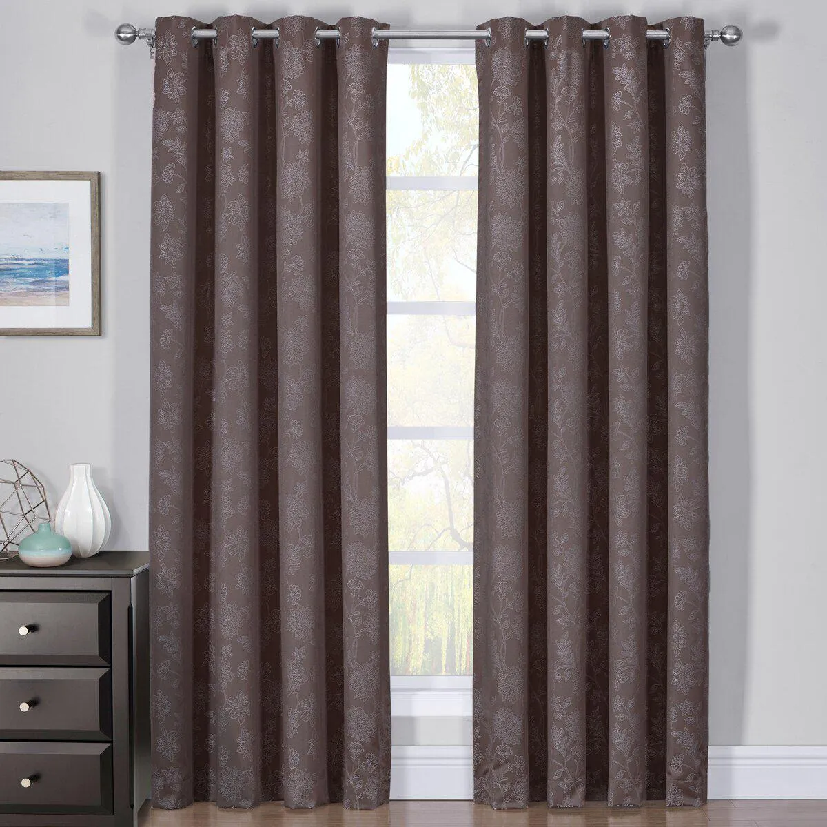 100% Blackout Curtain Panels Fannie - Woven Jacquard Triple Pass Thermal Insulated (Set of 2 Panels)