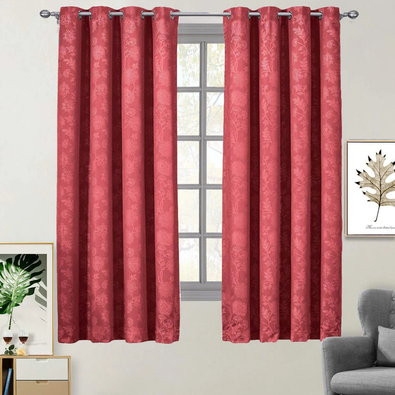 100% Blackout Curtain Panels Fannie - Woven Jacquard Triple Pass Thermal Insulated (Set of 2 Panels)