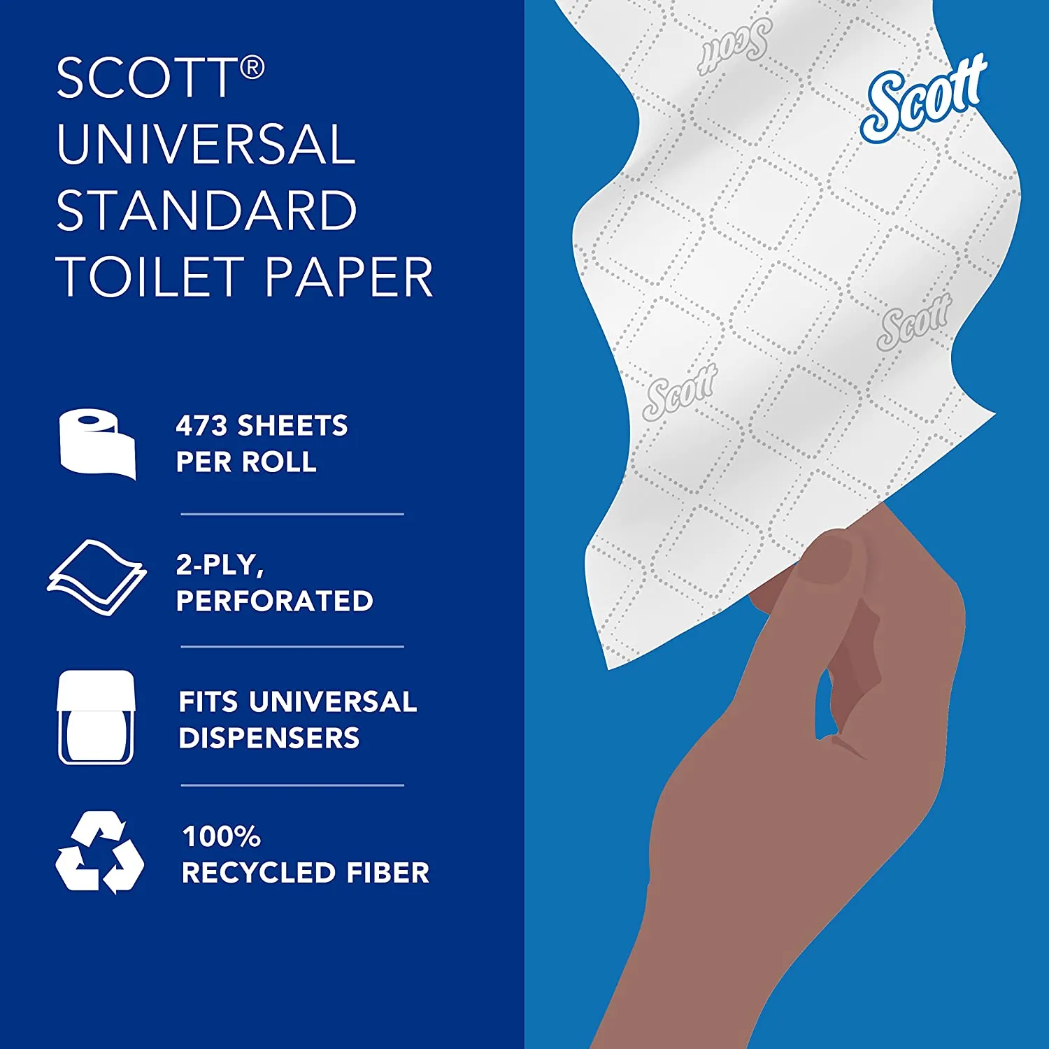 100% Recycled Fiber Standard Roll Bathroom Tissue, 2-Ply, White, 80 Rolls / Case, 473 Sheets / Roll, 37,840 Sheets / Case