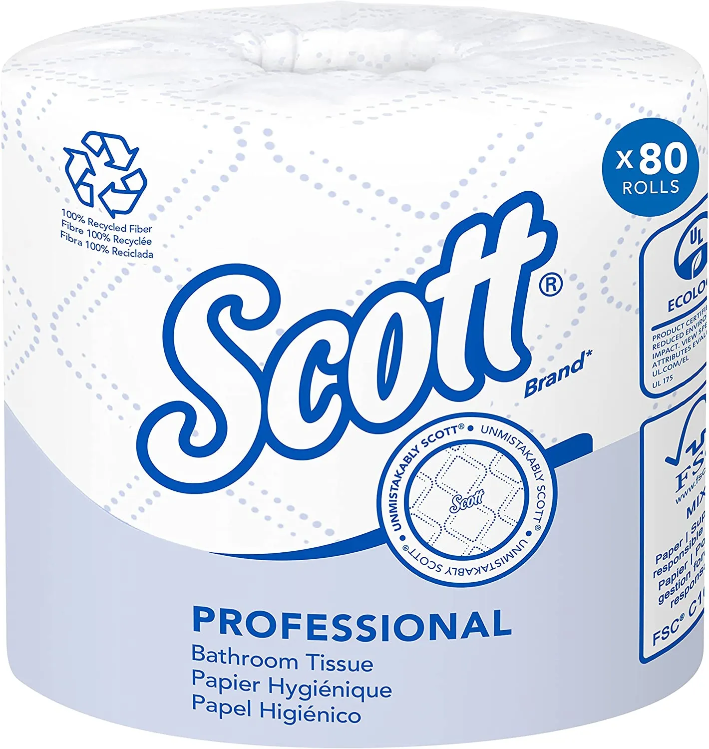 100% Recycled Fiber Standard Roll Bathroom Tissue, 2-Ply, White, 80 Rolls / Case, 473 Sheets / Roll, 37,840 Sheets / Case