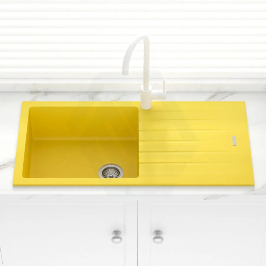 1000x500x200mm Yellow Quartz Granite Single Bowl Sink with Drain Board for Top/Under Mount in Kitchen