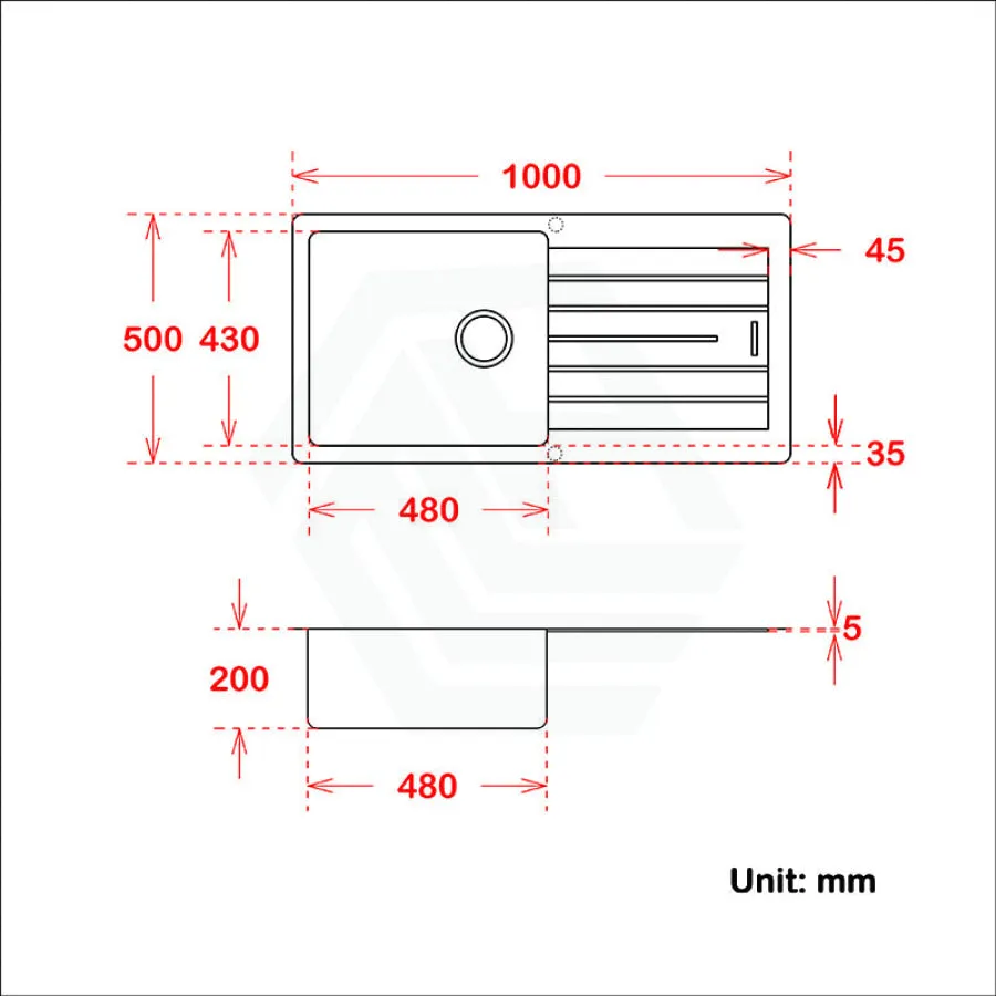 1000x500x200mm Yellow Quartz Granite Single Bowl Sink with Drain Board for Top/Under Mount in Kitchen