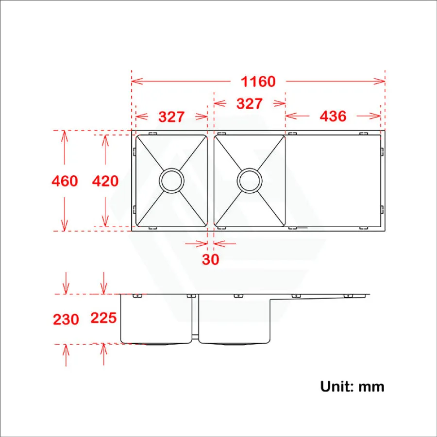 1160x460x230mm 1.2mm Handmade Top/Undermount Double Bowls Kitchen Sink