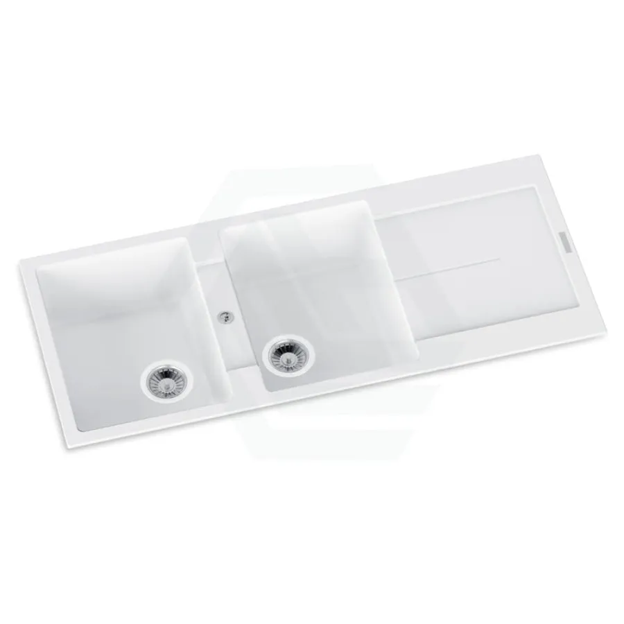 1160x500x200mm Carysil White Double Bowls with Drainer Board Granite Kitchen Sink Top Mount