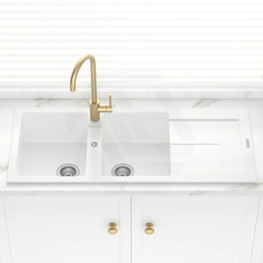 1160x500x200mm Carysil White Double Bowls with Drainer Board Granite Kitchen Sink Top Mount