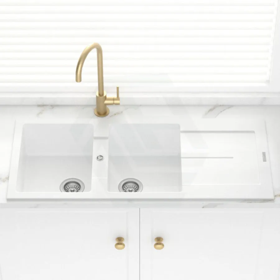 1160x500x200mm Carysil White Double Bowls with Drainer Board Granite Kitchen Sink Top Mount