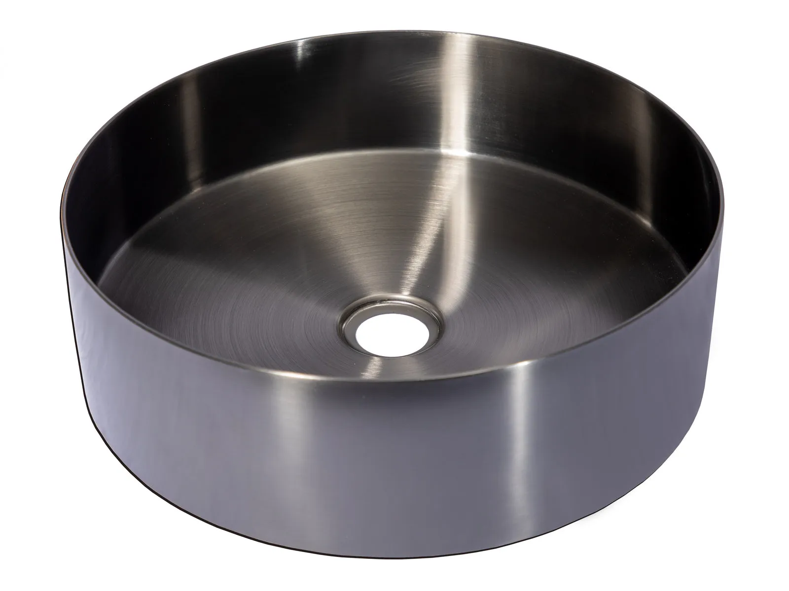 15" Round Stainless Steel Bathroom Vessel Sink with Drain in Black