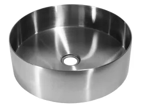 15" Round Stainless Steel Bathroom Vessel Sink with Drain in Silver