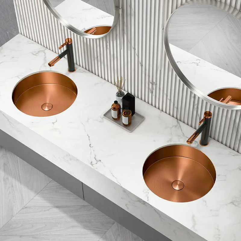 15" Round Stainless Steel Undermount Bathroom Sink with Drain in Rose Gold