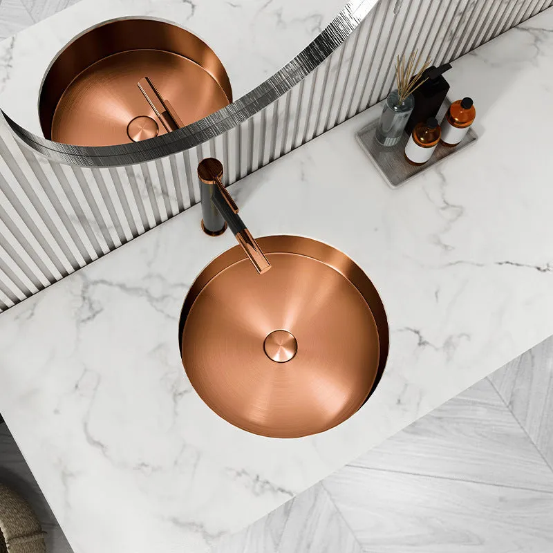 15" Round Stainless Steel Undermount Bathroom Sink with Drain in Rose Gold