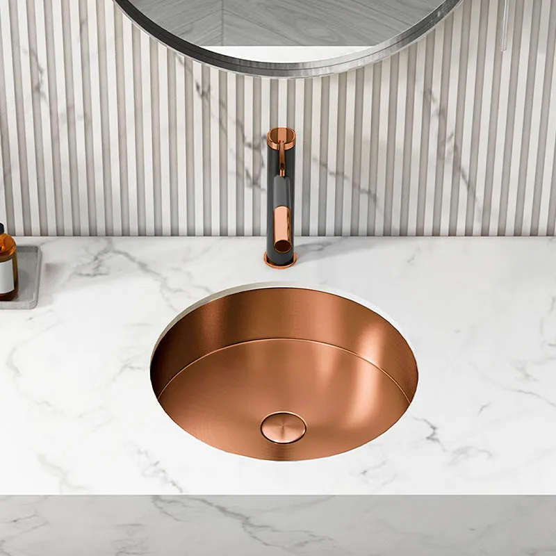 15" Round Stainless Steel Undermount Bathroom Sink with Drain in Rose Gold