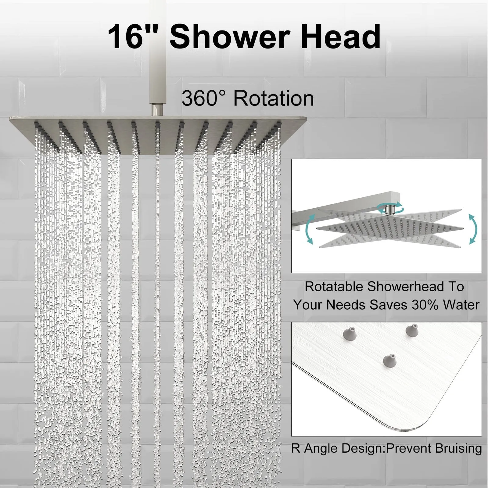 16" Ceiling Mount Square Shower Set with Head Shower & Hand Shower Combo Set