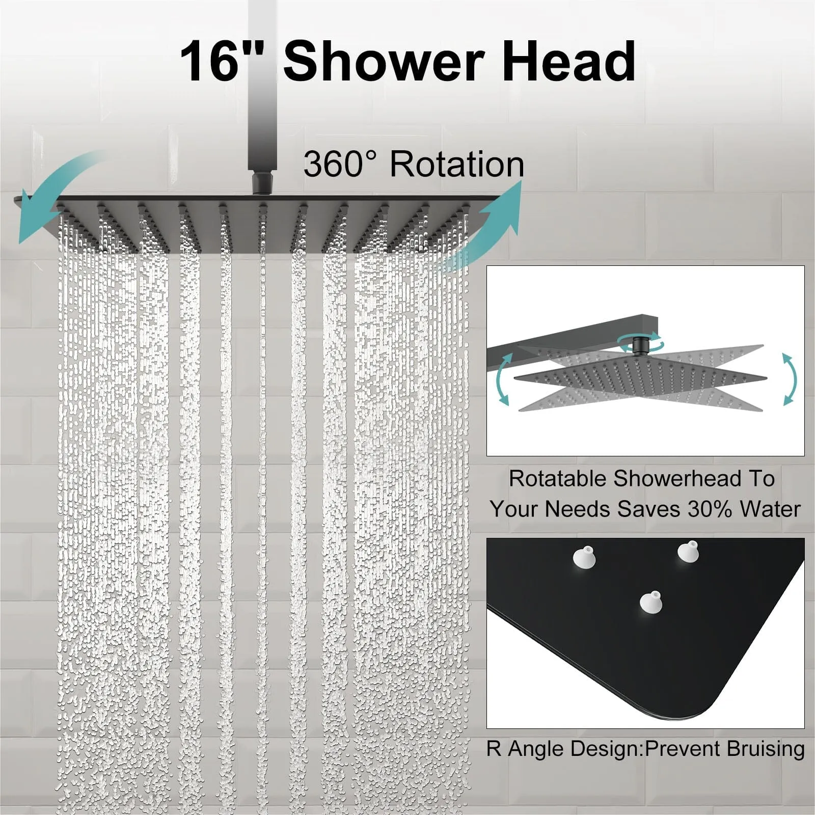 16" Ceiling Mount Square Shower Set with Head Shower & Hand Shower Combo Set