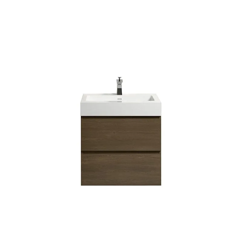 24'' Dark Oak Bathroom Vanity with Sink Wall Mounted One-Piece Sink Cabinet