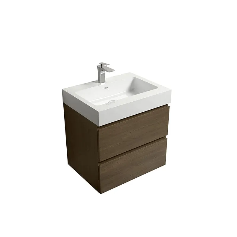 24'' Dark Oak Bathroom Vanity with Sink Wall Mounted One-Piece Sink Cabinet