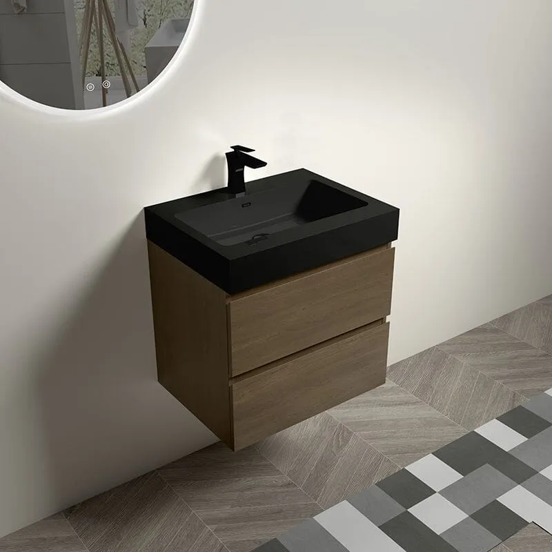 24'' Dark Oak Bathroom Vanity with Sink Wall Mounted One-Piece Sink Cabinet