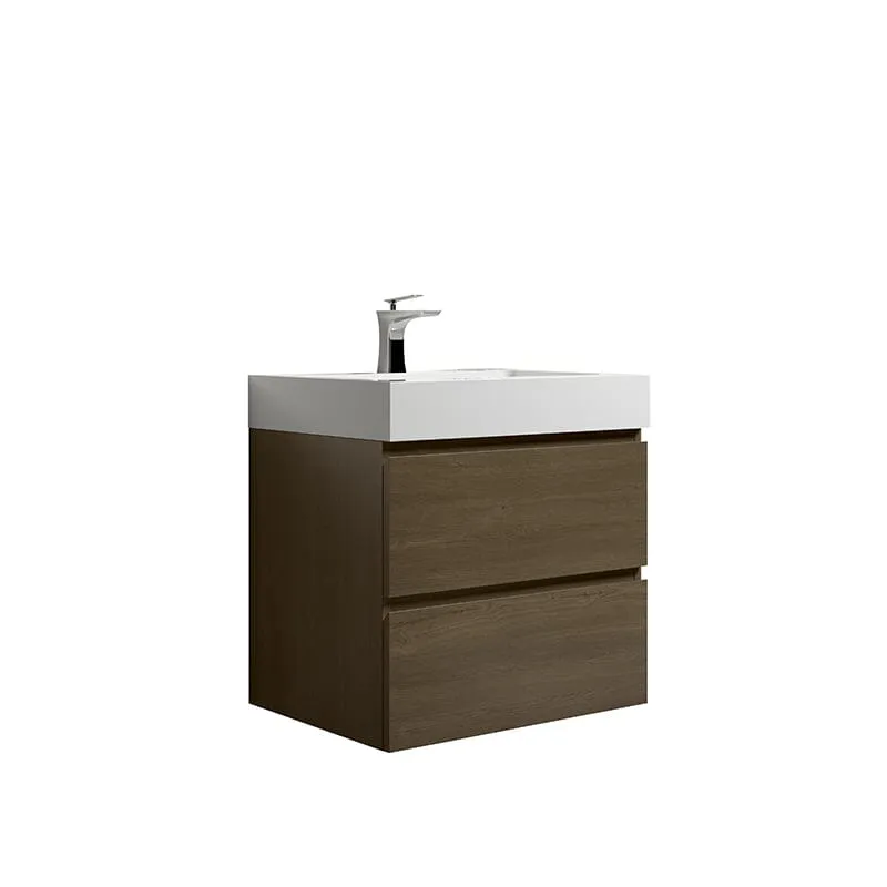 24'' Dark Oak Bathroom Vanity with Sink Wall Mounted One-Piece Sink Cabinet