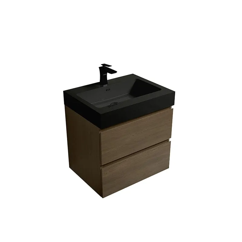 24'' Dark Oak Bathroom Vanity with Sink Wall Mounted One-Piece Sink Cabinet