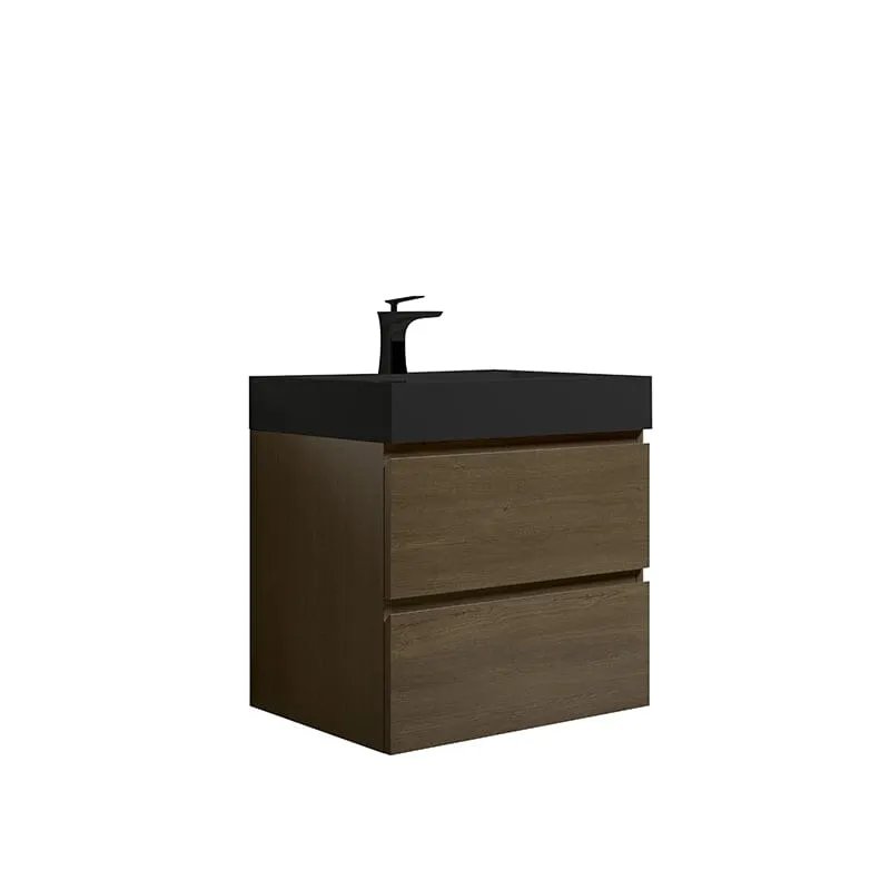 24'' Dark Oak Bathroom Vanity with Sink Wall Mounted One-Piece Sink Cabinet