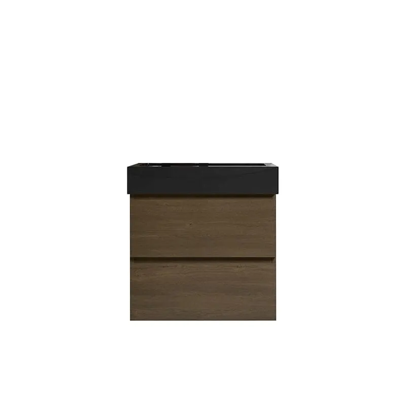 24'' Dark Oak Bathroom Vanity with Sink Wall Mounted One-Piece Sink Cabinet