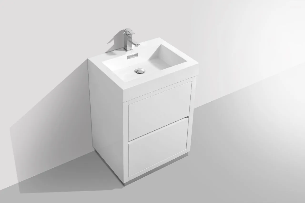 24" High Gloss White, Floor Standing Modern Bathroom Vanity