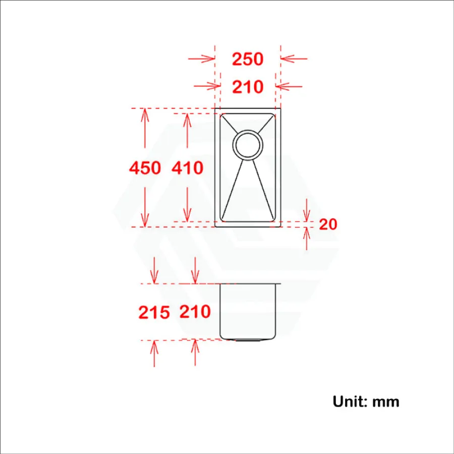 250x450x215mm Stainless Steel 304 1.2mm Handmade Top/Undermount Single Bowl Kitchen Sink