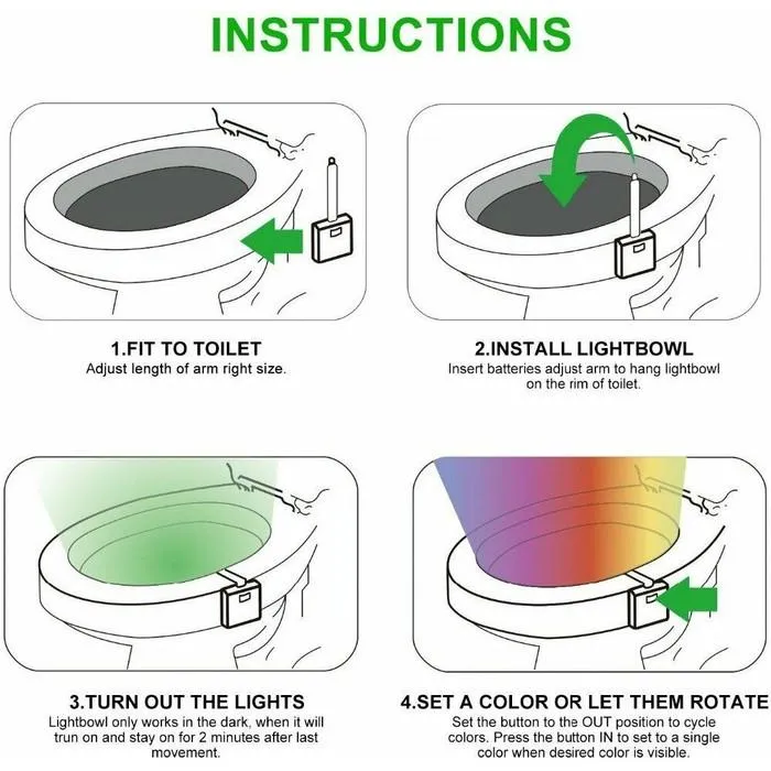 3-Pack: Motion Sensor LED 8 Color Toilet Bowl Night Light