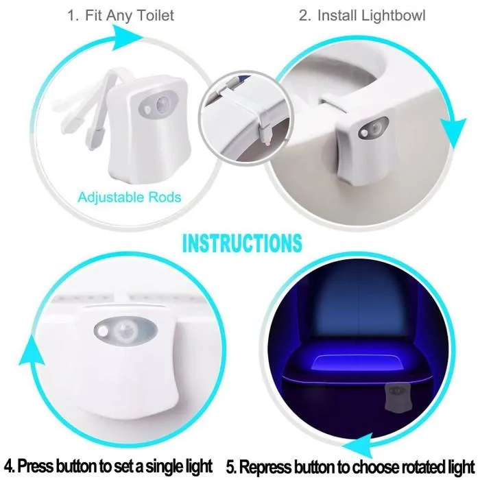 3-Pack: Motion Sensor LED 8 Color Toilet Bowl Night Light