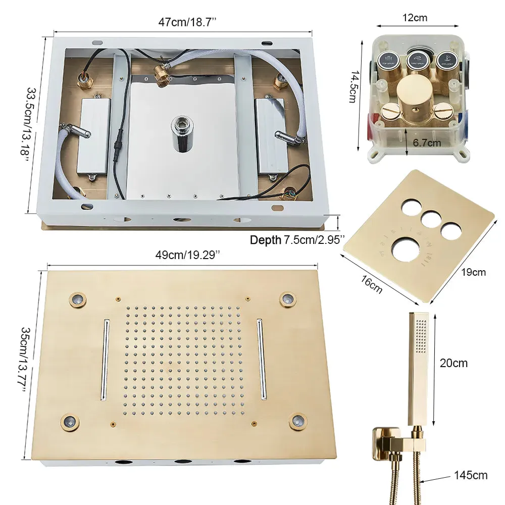 3 Way Embedded Ceiling LED Rainfall Shower Head Concealed Faucet Set