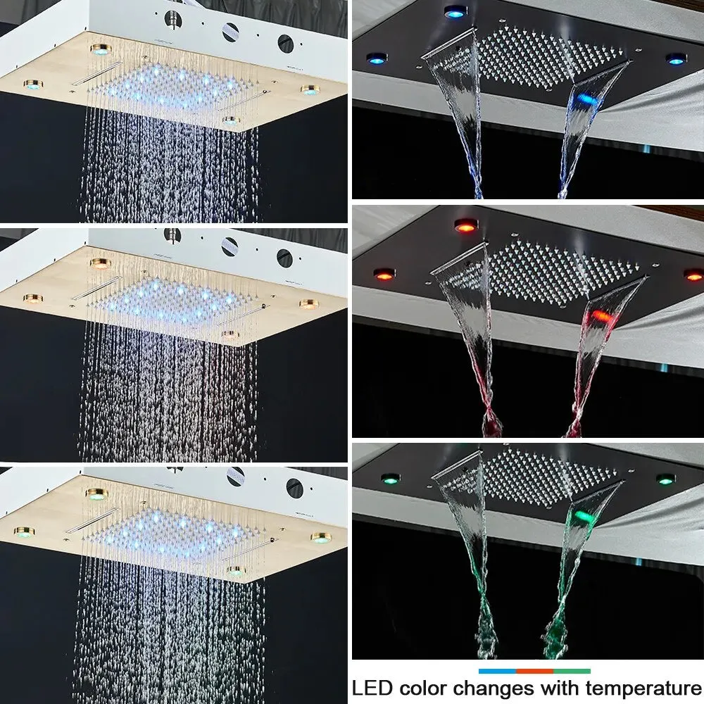 3 Way Embedded Ceiling LED Rainfall Shower Head Concealed Faucet Set