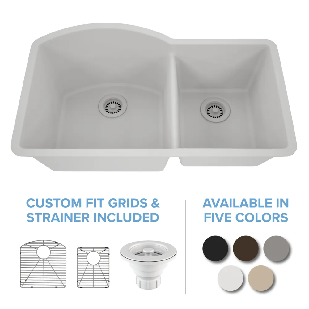 32" Double Bowl 70/30 Quartz Composite Sink