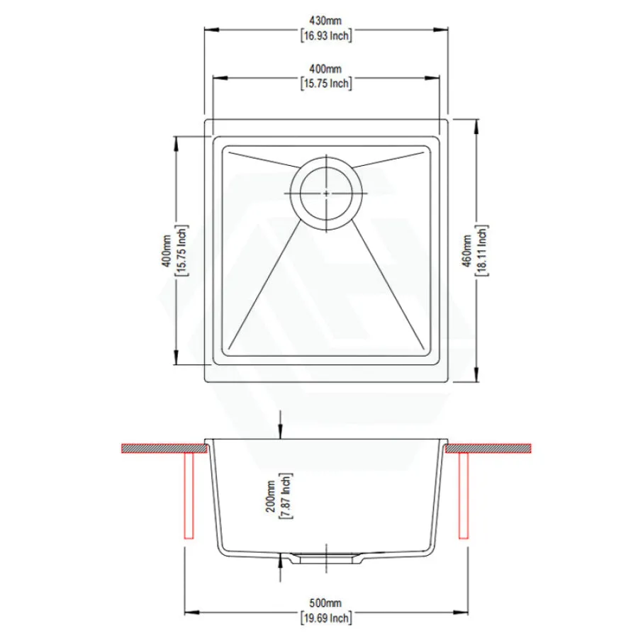 430x460x200mm Carysil Black Single Bowl Granite Kitchen/Laundry Sink Top/Under Mount