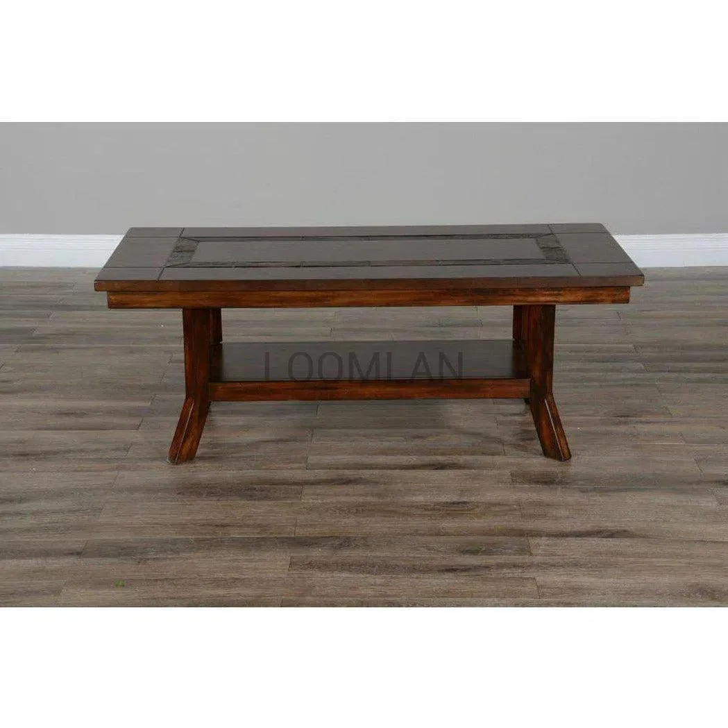 50" Dark Wood Stain Slate Cocktail Coffee Table 1 Storage Shelf