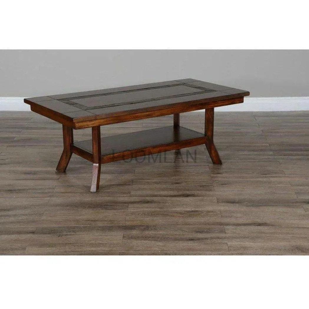 50" Dark Wood Stain Slate Cocktail Coffee Table 1 Storage Shelf