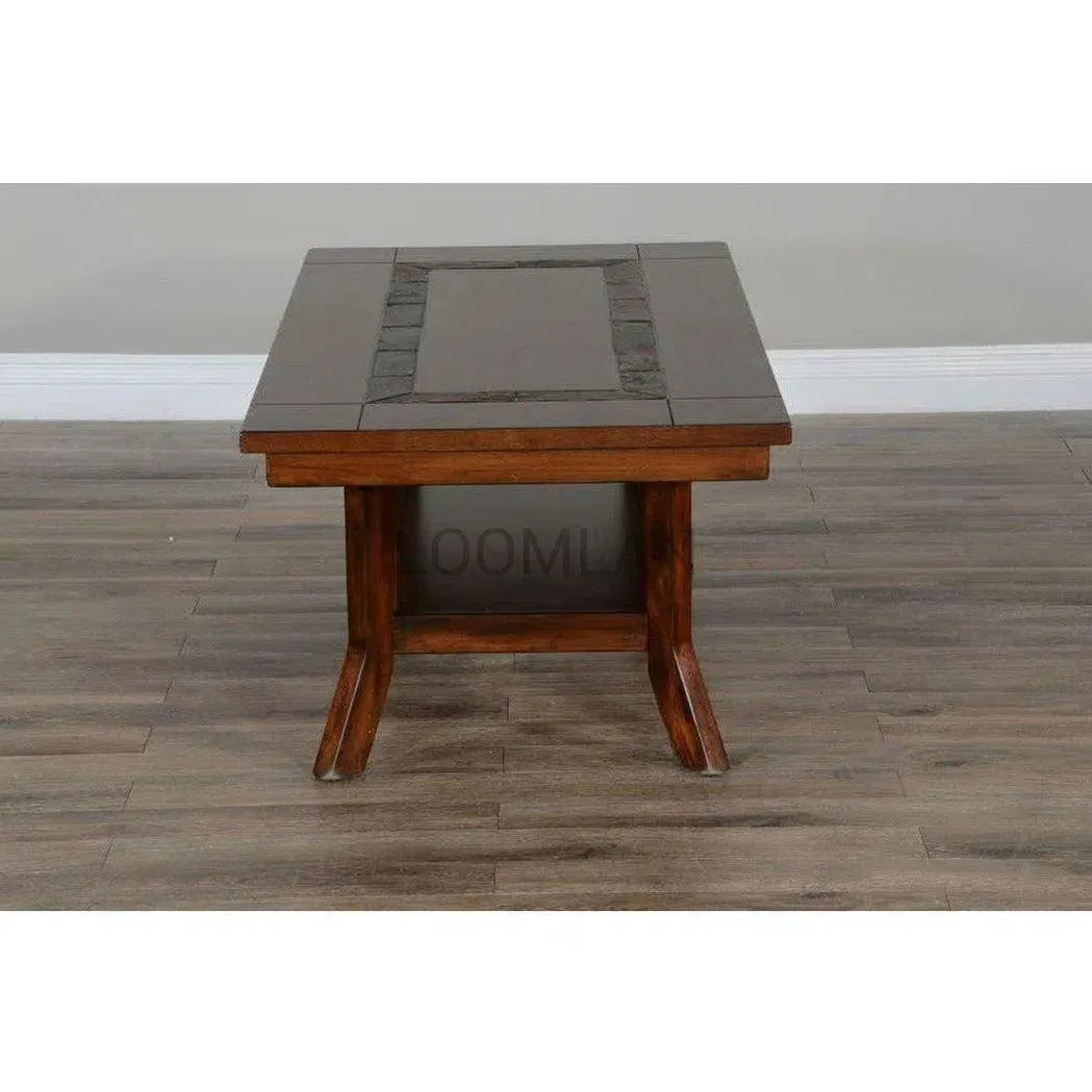 50" Dark Wood Stain Slate Cocktail Coffee Table 1 Storage Shelf