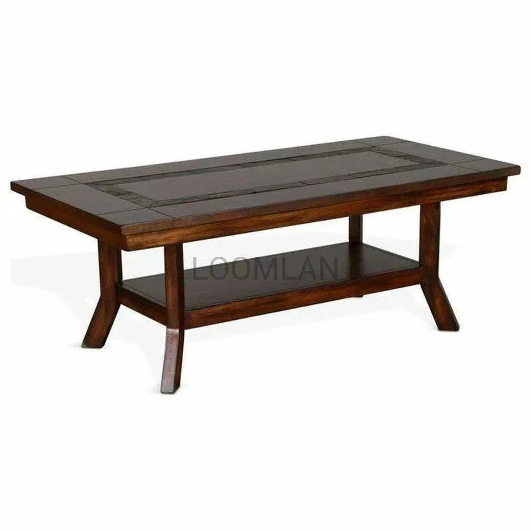 50" Dark Wood Stain Slate Cocktail Coffee Table 1 Storage Shelf