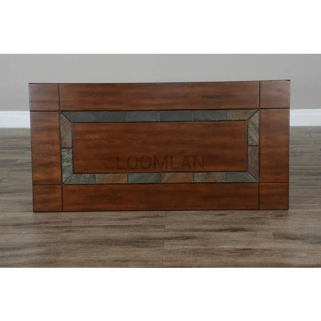 50" Dark Wood Stain Slate Cocktail Coffee Table 1 Storage Shelf