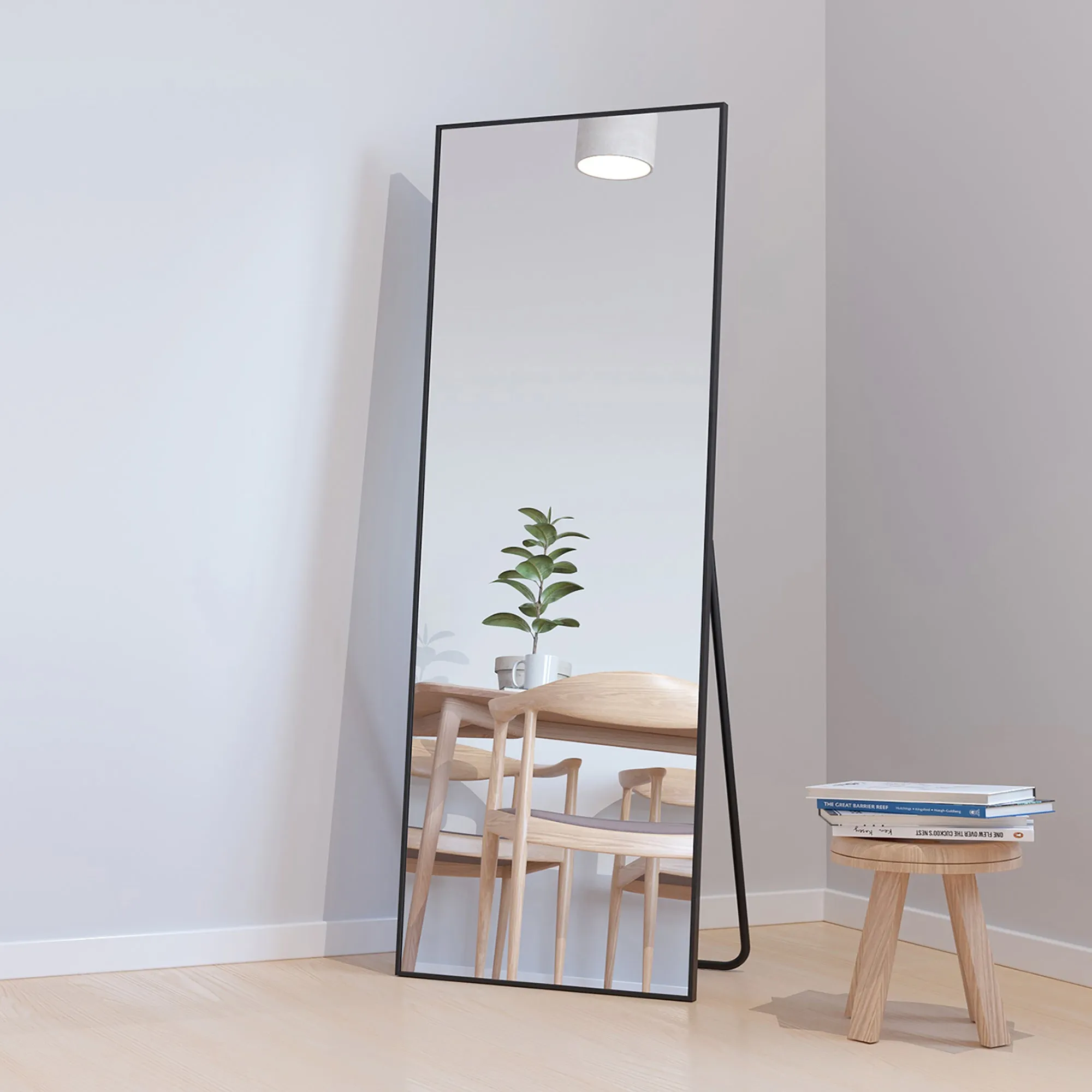 64"x21" Full Length Mirror Floor Mirror with Standing Holder Bedroom/Locker Room Standing/Hanging Mirror Dressing Mirror Wall-Mounted Mirror（Bluck）