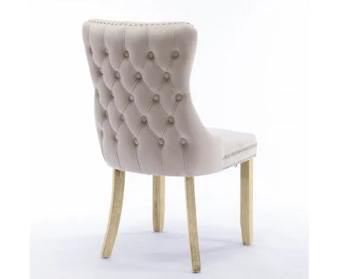 8x Velvet Upholstered Dining Chairs Tufted Wingback Side Chair with Studs Trim Solid Wood Legs for Kitchen