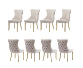 8x Velvet Upholstered Dining Chairs Tufted Wingback Side Chair with Studs Trim Solid Wood Legs for Kitchen