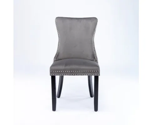 8x Velvet Upholstered Dining Chairs Tufted Wingback Side Chair with Studs Trim Solid Wood Legs for Kitchen