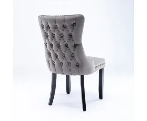 8x Velvet Upholstered Dining Chairs Tufted Wingback Side Chair with Studs Trim Solid Wood Legs for Kitchen