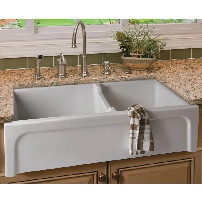 AB3618ARCH 36" White Arched Apron Thick Wall Fireclay Double Bowl Farm Sink