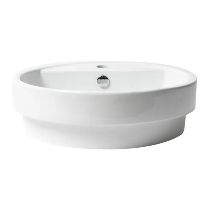 ALFI ABC702 White 19" Round Semi Recessed Ceramic Sink with Faucet Hole