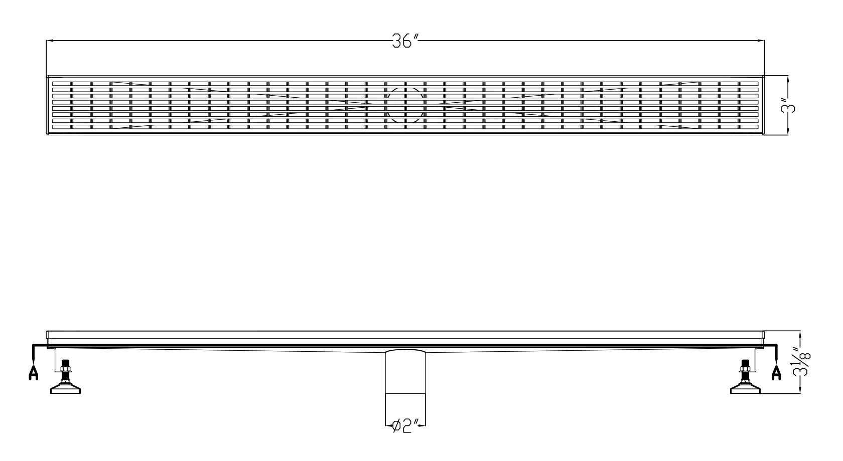 ALFI brand ABLD36D 36" Modern Stainless Steel Linear Shower Drain with Groove Lines