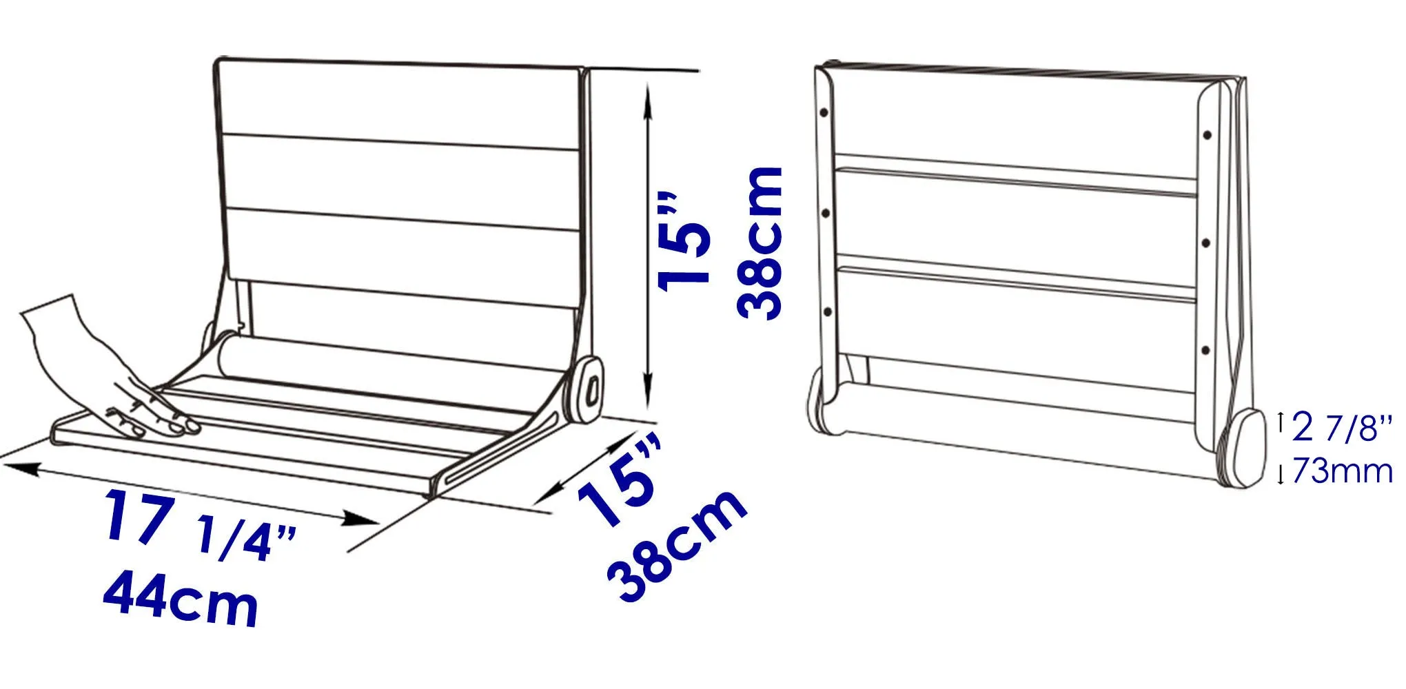 ALFI Brand ABS17 17" Folding Teak Wood Shower Seat Bench with Backrest