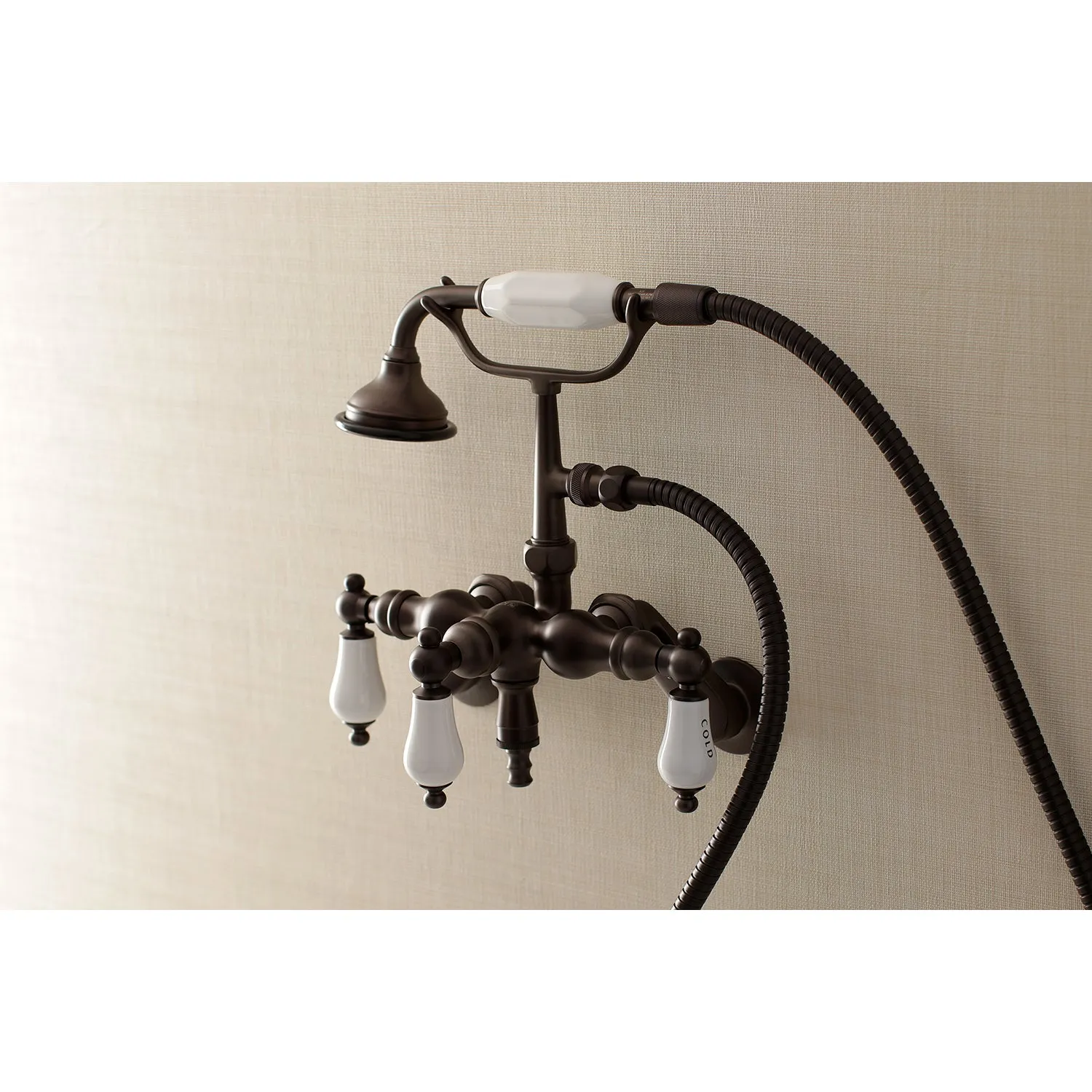 Aqua Vintage 3-3/8 Inch Adjustable Wall Mount Clawfoot Tub Faucet with Hand Shower